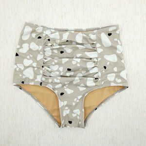 KORTNI‎ JEANE Bikini Bottom XS Beige Spotted Ruched Front High-Waist Flattering